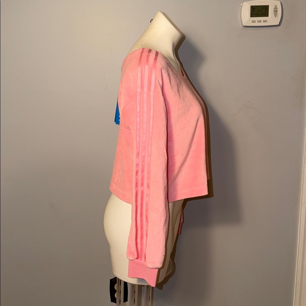 adidas Ladies Relaxed Risqué velour off the shoulder sweatshirt-Vibrant pink - Picture 5 of 14